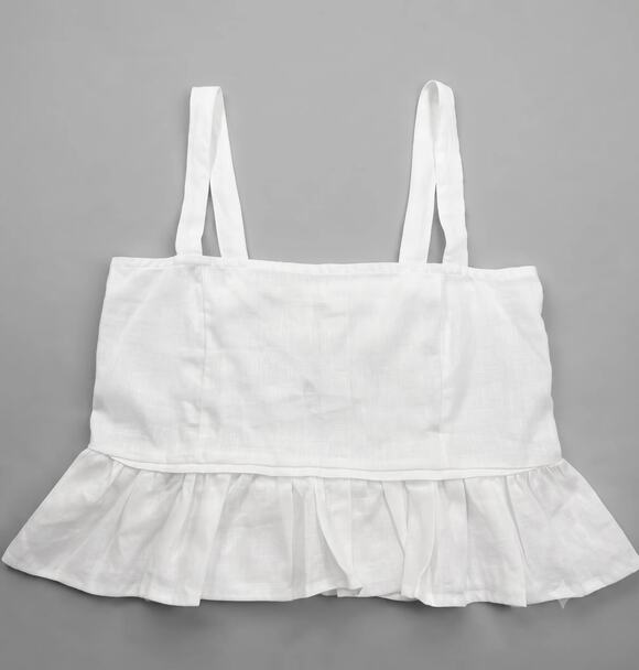Queen Evil Tops - Queen Evil White Linen Blend Smocked Crop Top XL - New With Tags
